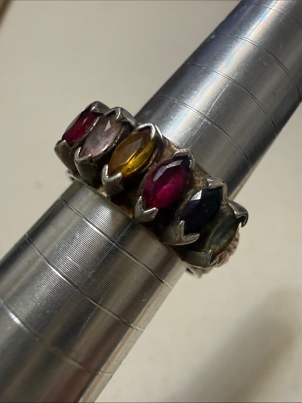 Sterling Silver 925 Multicolor Marquise Stone Band Ring size 6 - Picture 4 of 15